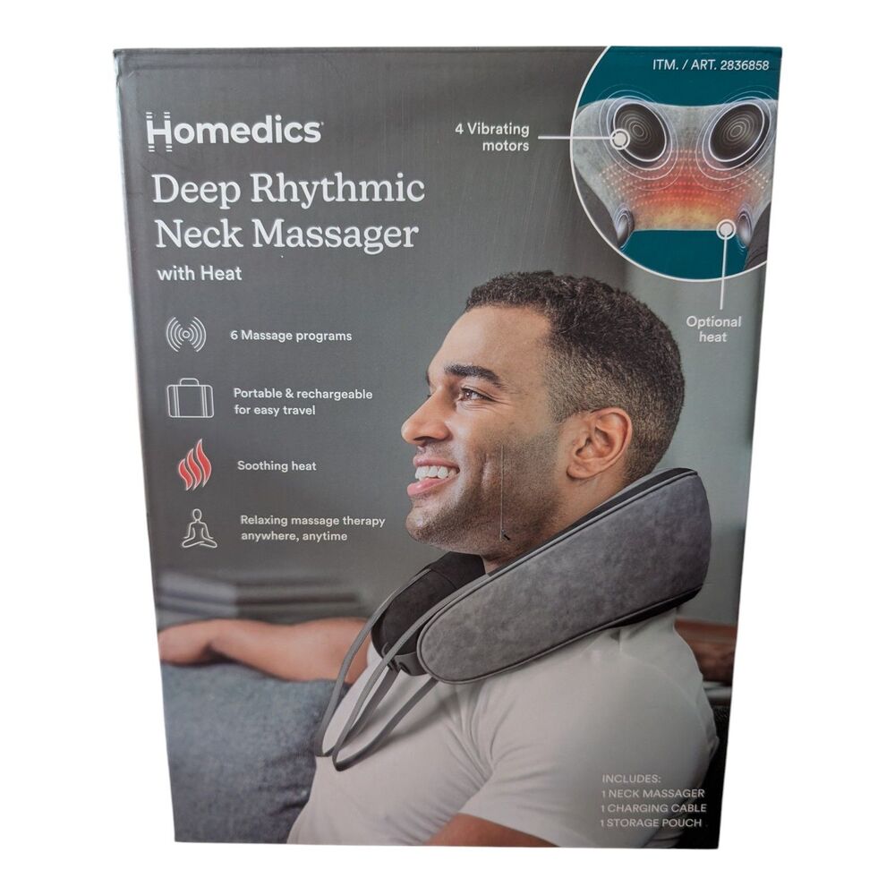Homedics Deep Rhythmic Neck Massager With Heat 6 Massage Programs New